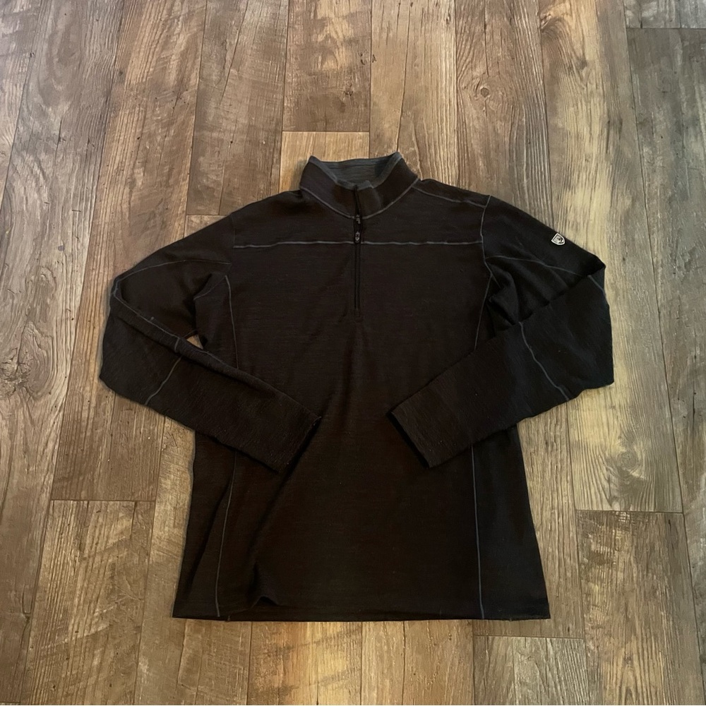Kuhl mens 1/4 zip brown stretch pullover long sleeve shirt size medium